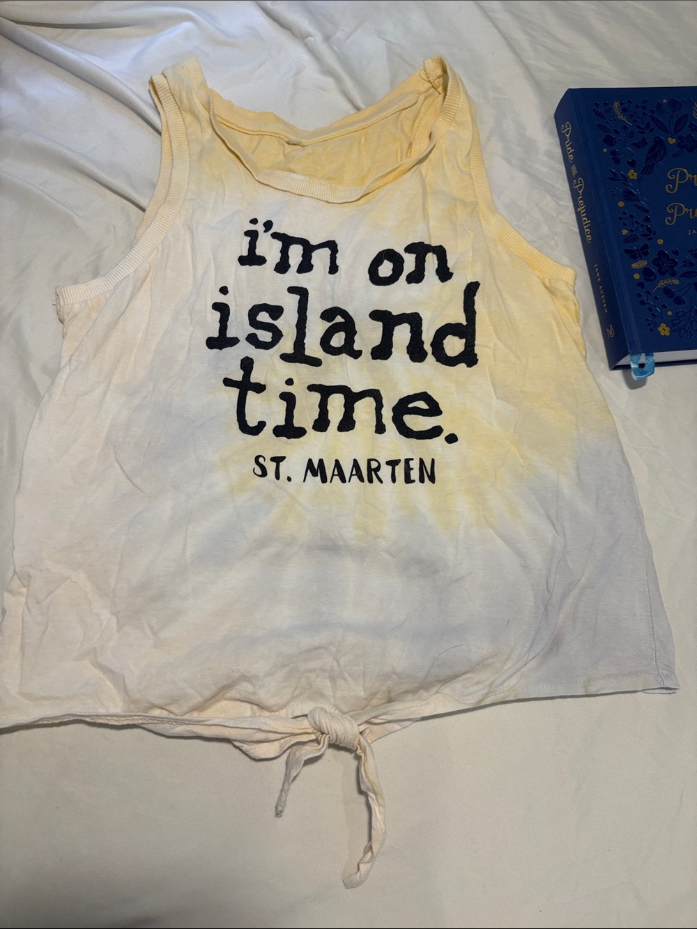 Kids Tie-Front Tank Top "I'm On Island Time" - White/Cream